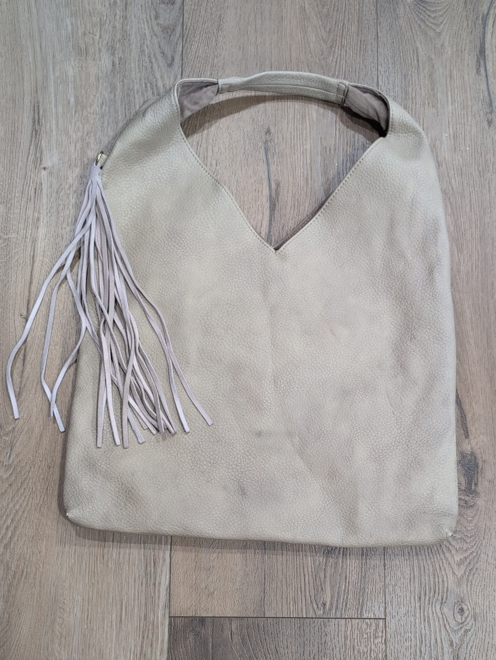 Taupe Fringe Shoulder Hobo Bag